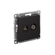 Розетка компьютерная + телевизионная 2-м СП AtlasDesign RJ45 кат.5E + TV механизм карбон SE ATN001089