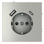 Розетка 1-м СП S70 16А с USB A+С с заземл. защ. шторки механизм сталь Voltum VLS040505