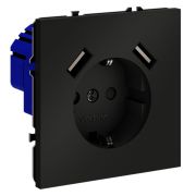 Розетка 1-м СП S70 16А с USB A+A с заземл. защ. шторки механизм черн. матов. Voltum VLS040408