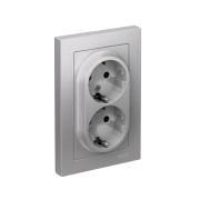Розетка 2-м СП AtlasDesign 16А IP20 с заземл. защ. шторки в сборе алюм. SE ATN000326